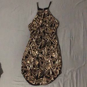 Sequin open back mini dress